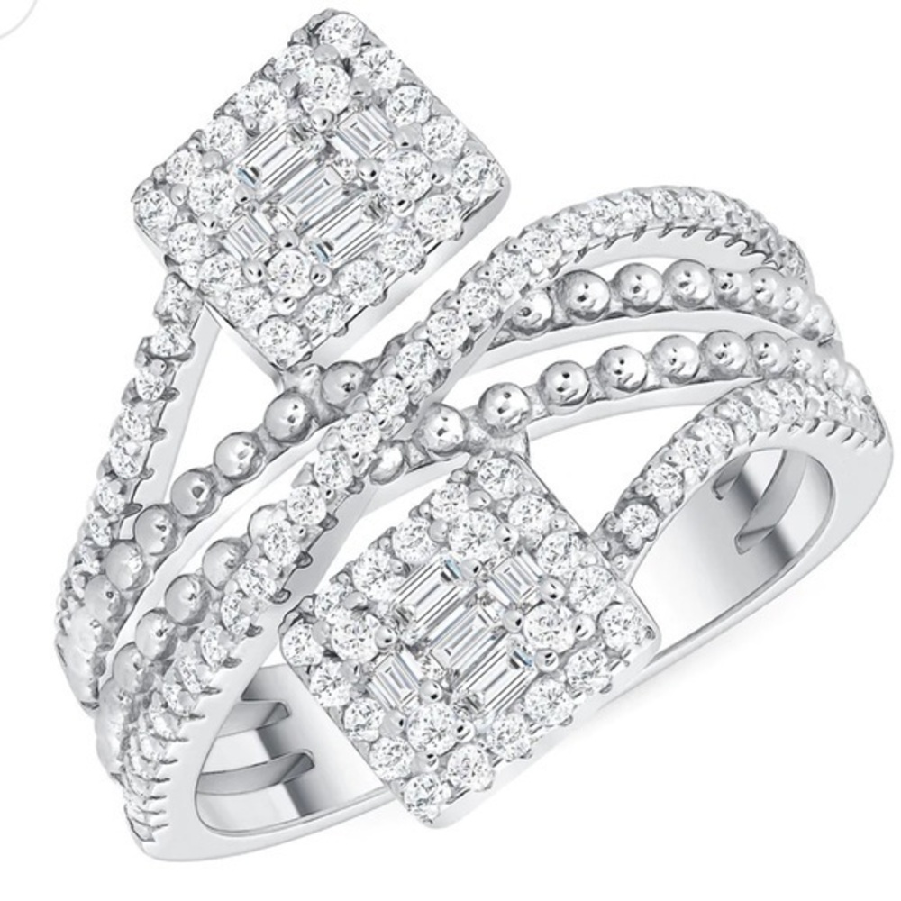 Sterling Silver Double Stone Engagement Ring sizes 6 7 8 9 10 11